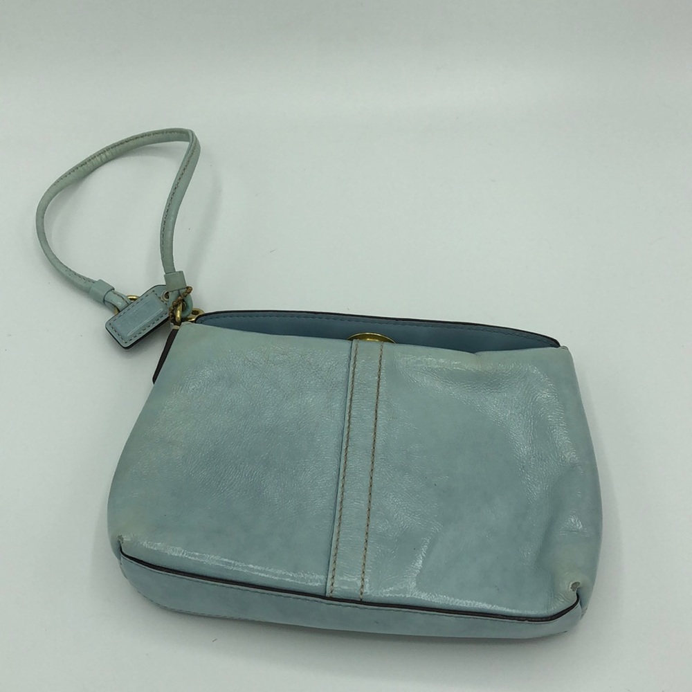 Coach light blue patent wristlet